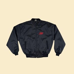 1980s Airborne Express bomber jacket, vintage XL black & red windbreaker by Todd